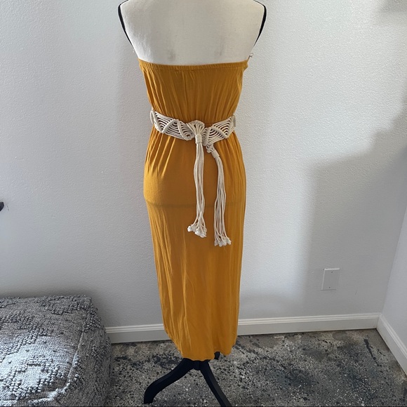 Pink Rose Mustard Color Strapless Hi-Lo Dress - Picture 4 of 9